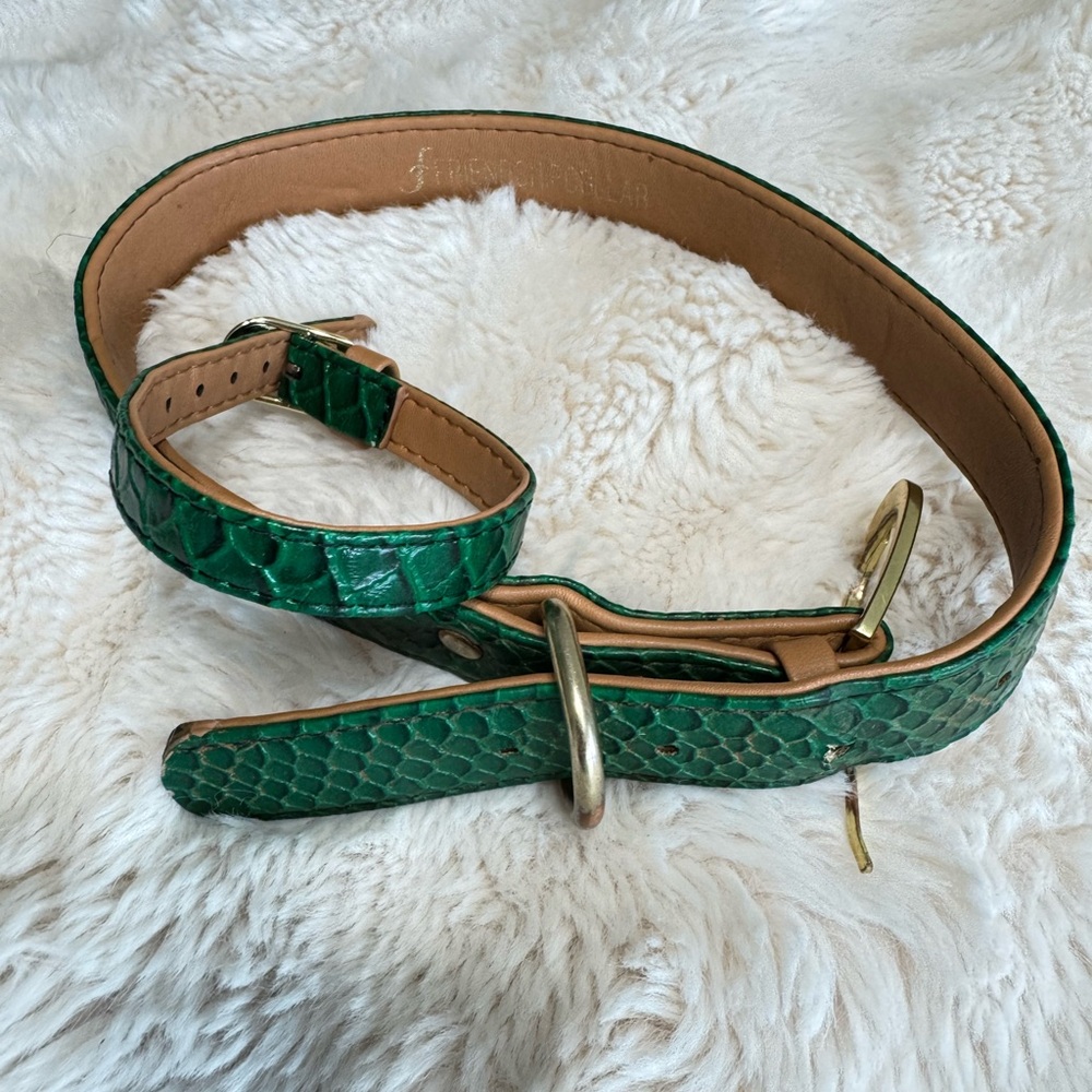 FriendshipCollar LE Snake Skin-like Emerald Green Leather Dog Collar set